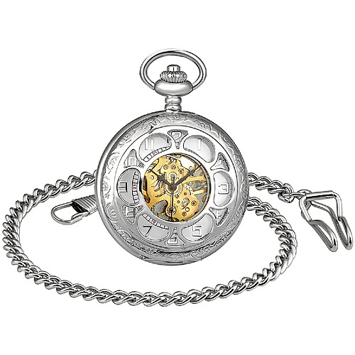 Chrono Chronus Femmes Hommes Montre De Poche Trou Analogique Chaîne Mécanique Montre Montre De Poche avec Collier Chandail Chaîne Numérique(Argent)