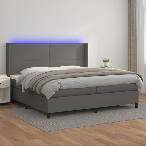 vidaXL Sommier à lattes de lit matelas LED Gris 200x200 cm Similicuir