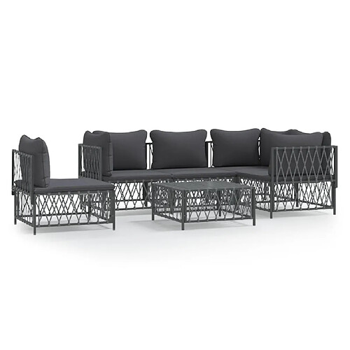 Maison Chic Salon de jardin 6 pcs avec coussins - Table et chaises d'extérieur - Mobilier/Meubles de jardin Moderne anthracite acier -MN40883