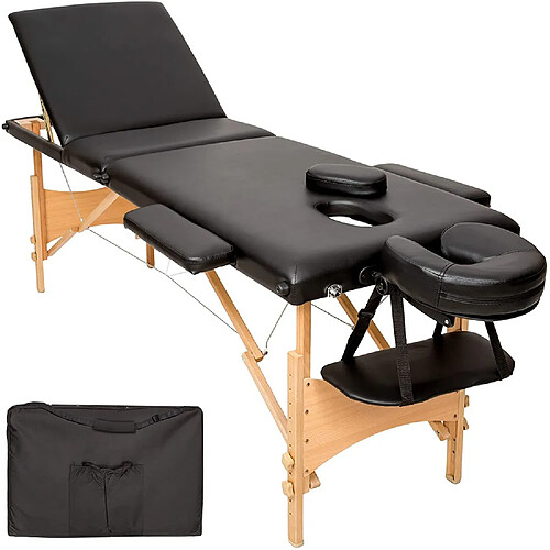 Bcelec BM3523-1B Table de massage pliante en bois 210x80x93cm, Noir, 250kg max, Mousse 9cm