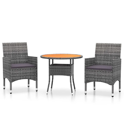 Maison Chic Mobilier à dîner 3 pcs de jardin - Ensemble table et chaises d'extérieur - Salon/Mobilier de jardin classique Résine tressée Gris -MN43855