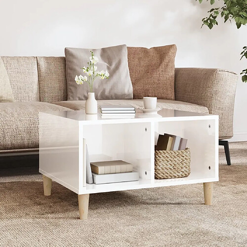 Maison Chic Table basse,Table Console Table d'appoint, Table pour salon Blanc brillant 60x50x36,5 cm Bois d'ingénierie -MN12714