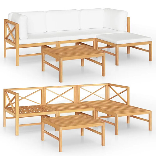 Maison Chic Salon de jardin 5 pcs + coussins - Mobilier/Meubles de jardin - Table et chaises d'extérieur crème Bois de teck solide -MN21134