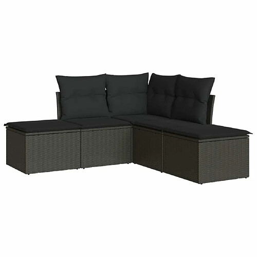 Maison Chic Salon de jardin 5 pcs avec coussins | Ensemble de Table et chaises | Mobilier d'Extérieur noir résine tressée -GKD81616