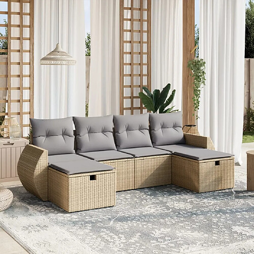 vidaXL Salon de jardin avec coussins 6pcs mélange beige résine tressée