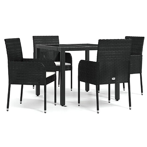 Maison Chic Mobilier à dîner 5 pcs de jardin avec coussins - Ensemble table et chaises d'extérieur - Salon/Mobilier de jardin classique Noir Résine tressée -MN95482