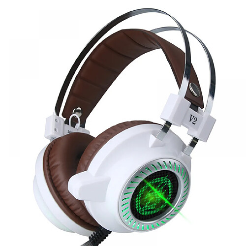 General Casque de jeu, casque supra-auriculaire avec lumière LED, bandeau à réglage automatique, micro antibruit, surround stéréo 7.1, compatible avec l'ordinateur portable PS4 PS5 Xbox PC.(Blanc)