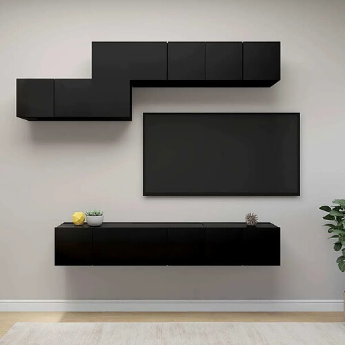 Maison Chic Ensemble de meubles TV 7 pcs | Banc TV Moderne pour salon | Meuble de Rangement - Noir Aggloméré -MN38561