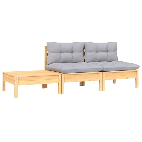 Maison Chic Salon de jardin 3 pcs avec coussins | Ensemble de Table et chaises | Mobilier d'Extérieur gris Bois de pin massif -GKD73368