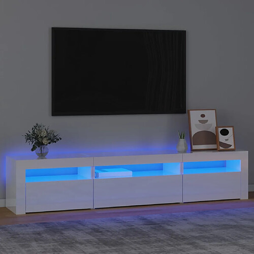 vidaXL Meuble TV avec lumières LED Blanc brillant 195x35x40 cm