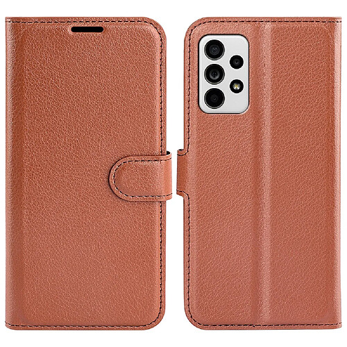 Etui en PU texture litchi, fermoir magnétique avec support marron pour votre Samsung Galaxy A33 5G