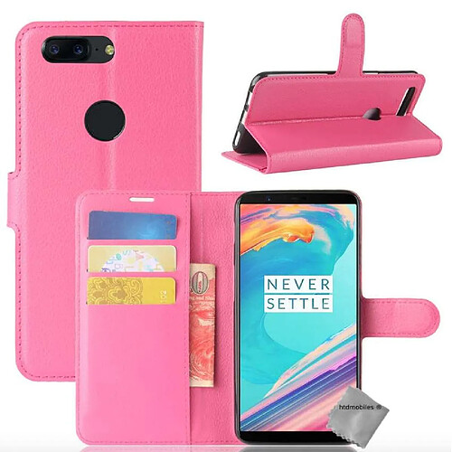 Htdmobiles Housse etui portefeuille pour OnePlus 5T + verre trempe - ROSE