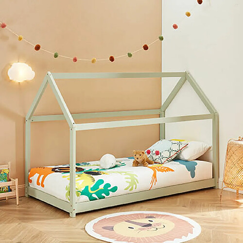 Mes Lit cabane enfant 90x190 cm en pin massif vert clair - OSNY