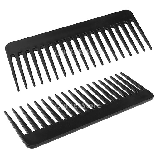 2x Peigne Démêlant Dents Larges pour Cheveux Bouclés Frisés - Noir