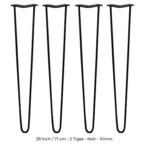 Monstershop 4 Pieds de Table en Épingle à Cheveux - 71cm - 2 Tiges - 10mm – Fini Noir