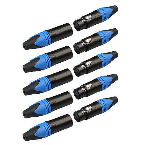 5 paires de connecteurs XLR à 3 broches microphone mâle et femelle adaptateur de câble micro bleu