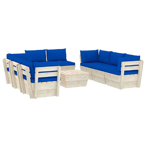 Maison Chic Salon de jardin palette 9 pcs avec coussins - Table et chaises d'extérieur - Mobilier/Meubles de jardin Moderne épicéa imprégné -MN39281