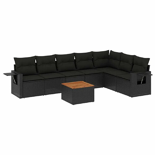 Maison Chic Ensemble Tables et chaises d'extérieur 8 pcs avec coussins,Salon de jardin noir résine tressée -GKD608637