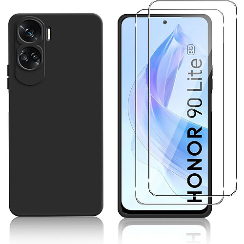 Coque Silicone Noir + 2 Verres Trempes Pour Honor 90 Lite Little Boutik©