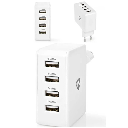 NEDIS Chargeur secteur Blanc à 4 entrées USB (total 6.8A) compatible Smartphones et Tablettes Tous types usb