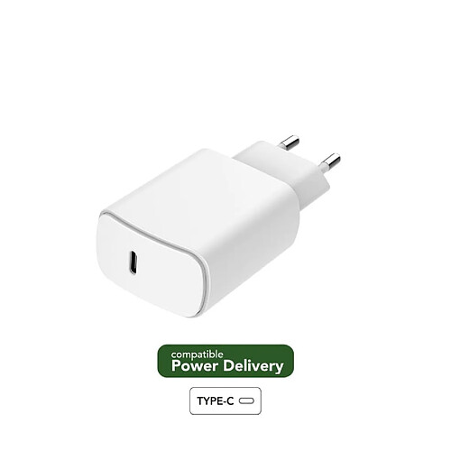 BIGBEN Chargeur secteur USB C 25W recyclable Power Delivery Blanc Just Green