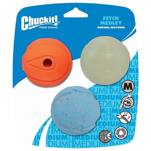 Chuckit Balle pour Chien Fetch Medley M pack de 3