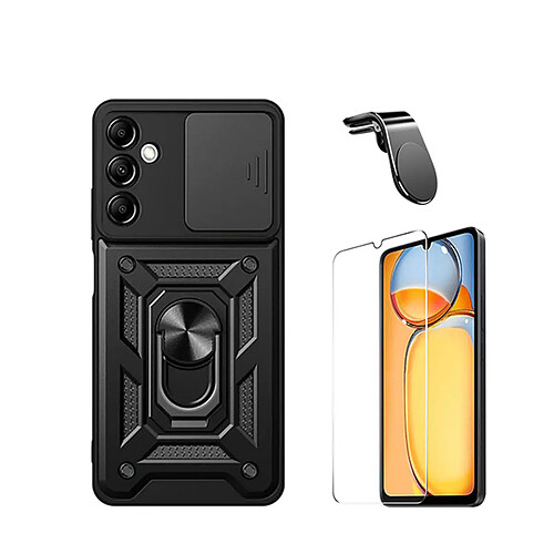 Kit de verre trempé de ClearGlass + 3x1 Défenseur militaire + SuppOrt Magnétique L Voiture de conduite sécuritaire Phonecare pour Samsung Galaxy A15 - le noir