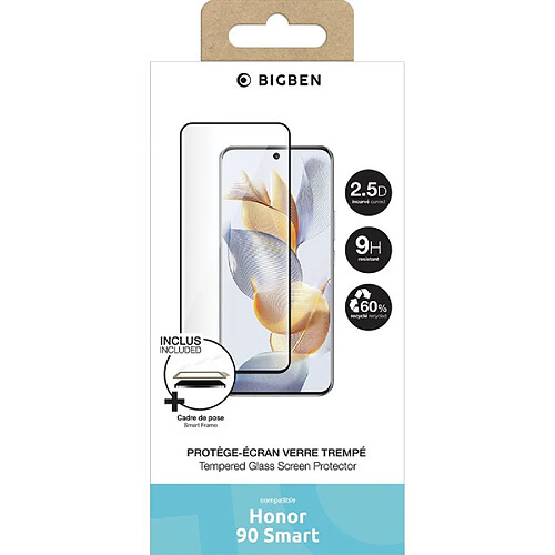 Protection d écran 2,5D en verre trempé BigBen Connected pour Honor 90 Smart GRS Transparent + SmartFrame