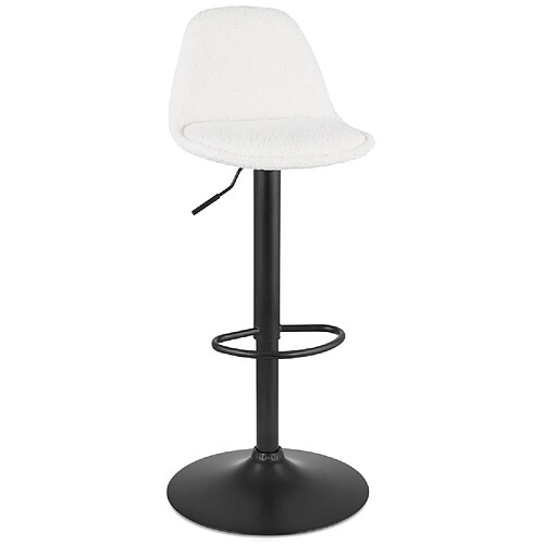 Alterego Tabouret réglable 'LANCELOT' en tissu bouclé blanc et pied en métal noir