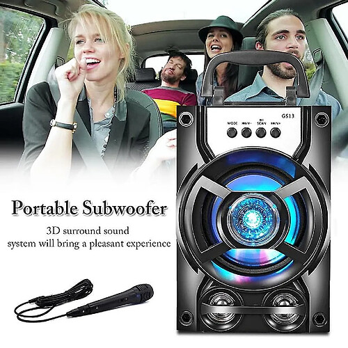 Universal Haut-parleur Bluetooth sans fil Portable Subwoofer Système audio de haute qualité, prend en charge la carte USB TF Aux avec microphone