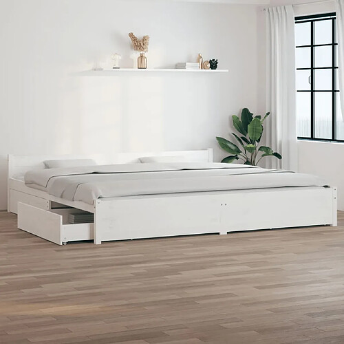 vidaXL Cadre de lit sans matelas avec tiroirs blanc