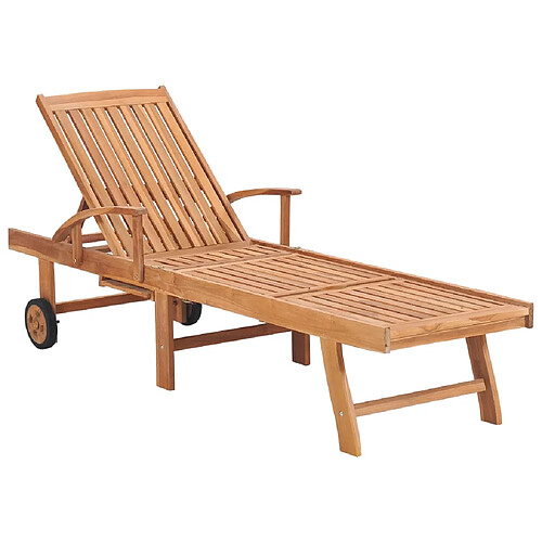 Helloshop26 Transat chaise longue bain de soleil lit de jardin terrasse meuble d'extérieur avec coussin rouge bordeaux bois de teck solide 02_0012504