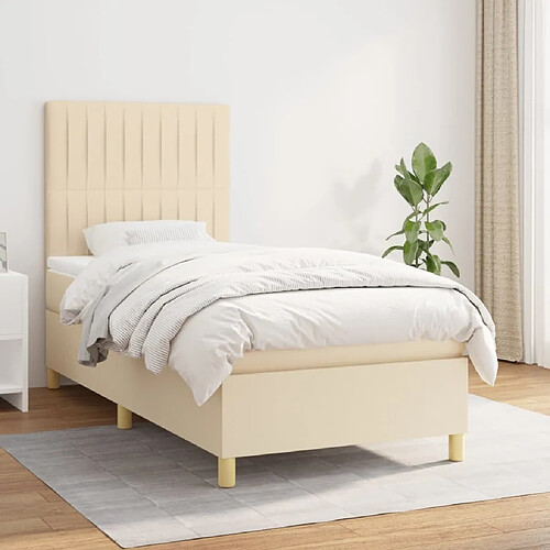 Maison Chic Lit Adulte - Lit simple Lit à sommier tapissier avec matelas moelleux - Meuble de Chambre - Crème 100x200 cm Tissu -MN44357