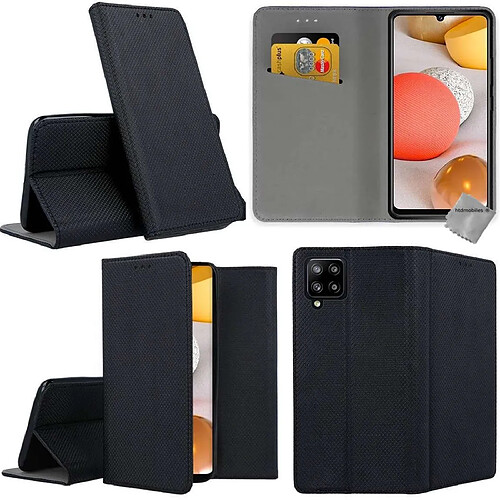 Htdmobiles Housse etui portefeuille avec coque intérieure en silicone pour Samsung Galaxy A42 5G + verre trempe - NOIR MAGNET