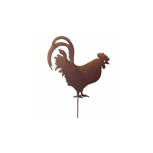 L'Héritier Du Temps Poule ou Coq sur Pic Silhouette de Jardin Plaque en Métal Marron 0,5x30x42,5cm