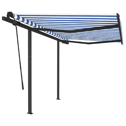 Maison Chic Store banne | Auvent rétractable de porte | Marquise Brise-soleil automatique et poteaux 3x2,5 m Bleu et blanc -GKD27174