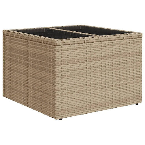 Maison Chic Table de jardin | Table d'extérieur dessus en verre beige 55x55x37cm résine tressée -GKD40192