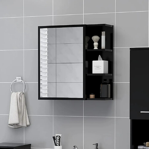 vidaXL Armoire à miroir de salle de bain Noir Bois d’ingénierie