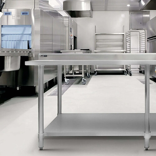 Monstershop Table de Travail pour Cuisine en Inox - 210 cm