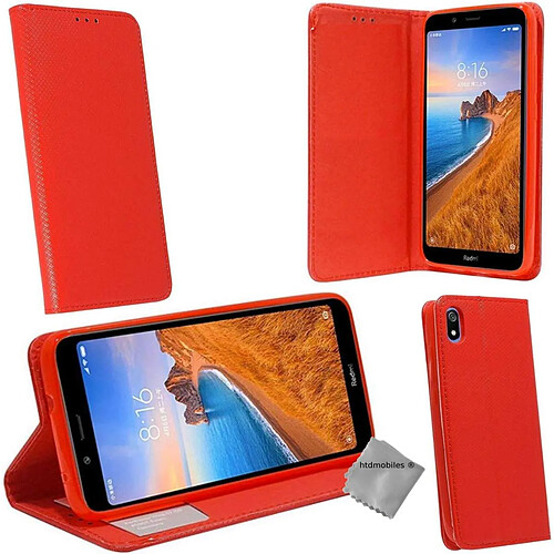 Htdmobiles Housse etui portefeuille pour Xiaomi Redmi 7A + verre trempe - ROUGE MAGNET