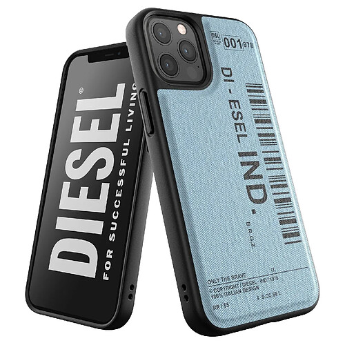 Diesel Coque pour iPhone 12 et 12 Pro Anti-chutes Dénim Imprimé Code-barres Bleu