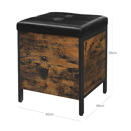 Helloshop26 Tabouret banc avec coffre de rangement siège rembourré pour entrée chambre salon cadre en acier montage simple surface en pu style industriel 50 cm marron rustique et noir 12_0002772