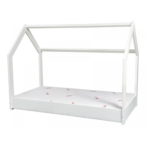 Velinda Ensemble matelas STANDARD+Lit maison cabane 190x90cm blanc