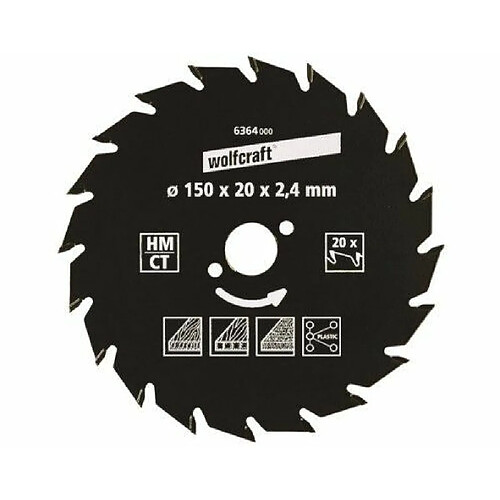 Wolfcraft 6364000 Lame scie circulaire CT 20Dts Diamètre 150 x 20 mm