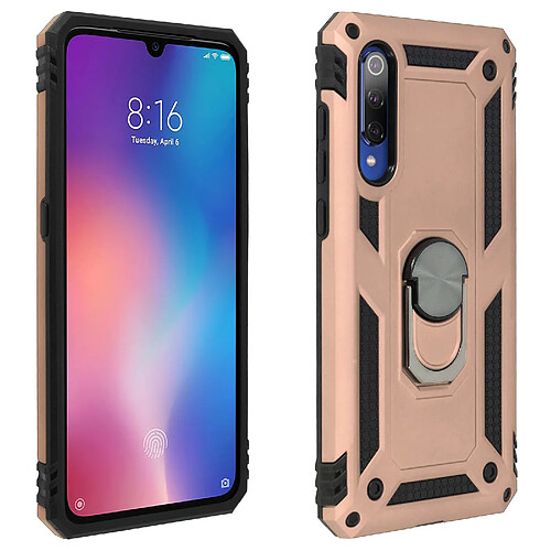 Avizar Coque Xiaomi Mi 9 Bi matière Rigide et souple Bague Fonction Support rose gold