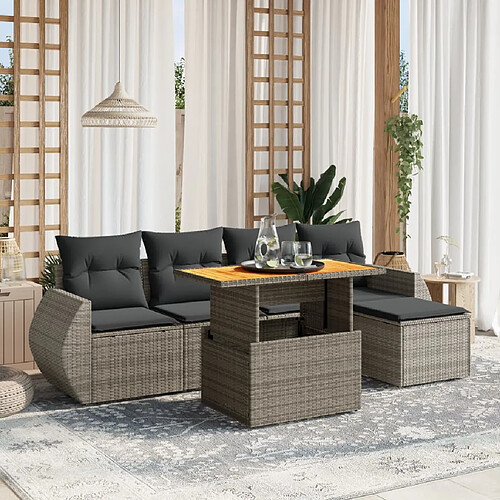 vidaXL Salon de jardin 6 pcs avec coussins gris résine tressée