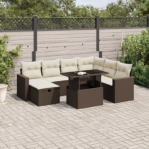 vidaXL Salon de jardin 8 pcs avec coussins marron résine tressée