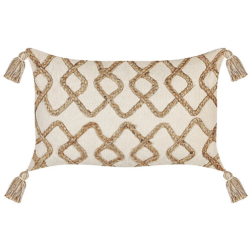 Beliani Coussin INCANA Bouclé 30 x 50 cm Géométrique Beige