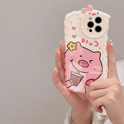 GUPBOO Étui pour iPhoneXsMax Boire du thé au lait avec un clin d'œil cochon mignon étui pour téléphone portable fille anti-chute