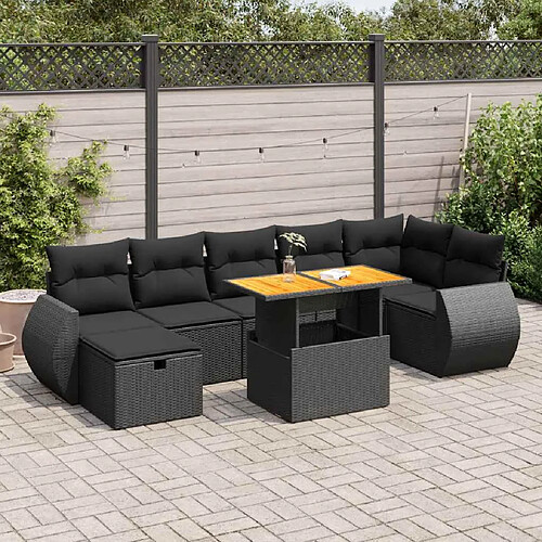 vidaXL Salon de jardin 5 pcs avec coussins noir résine tressée acacia